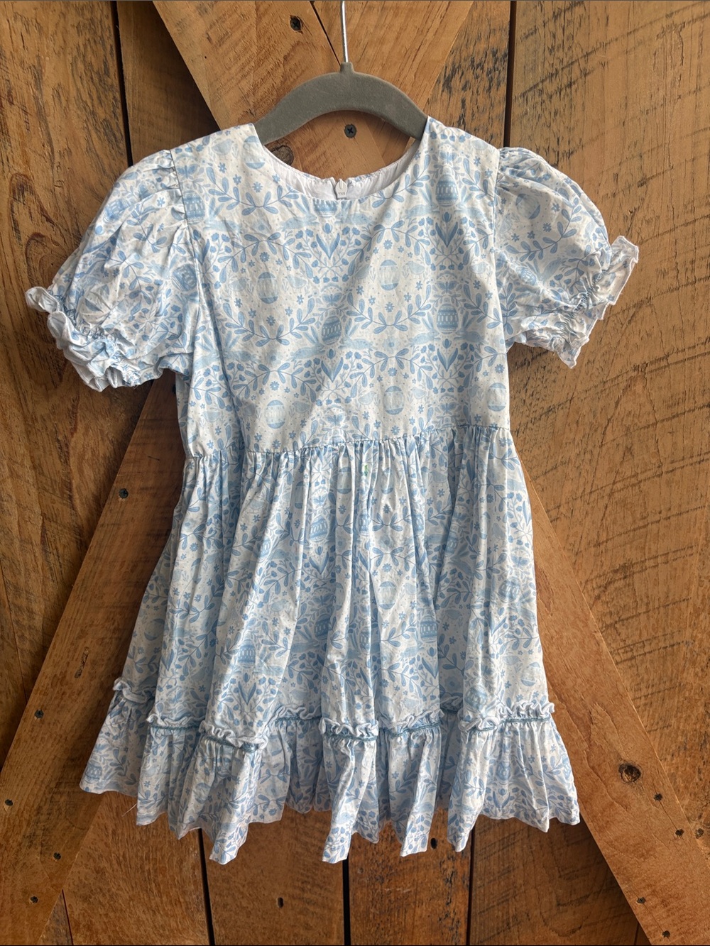 Blue Floral Puff-Sleeve Kids Dress